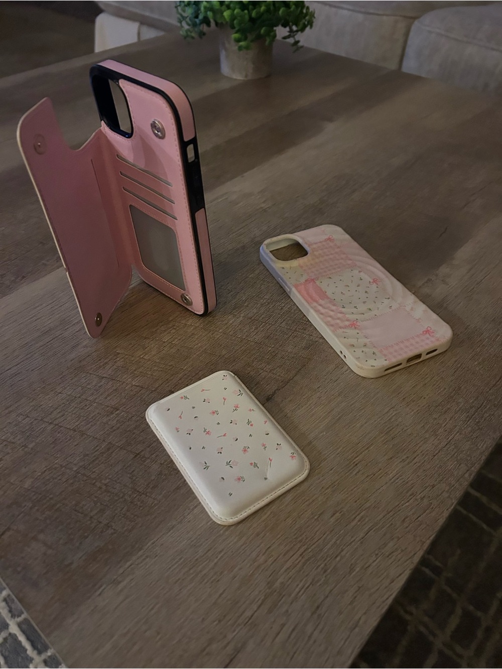 Pink Floral Wallet Phone Case with Card Slots